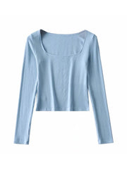 lovevop Fitted Square Neck Long Sleeve Cropped T-Shirt For Women