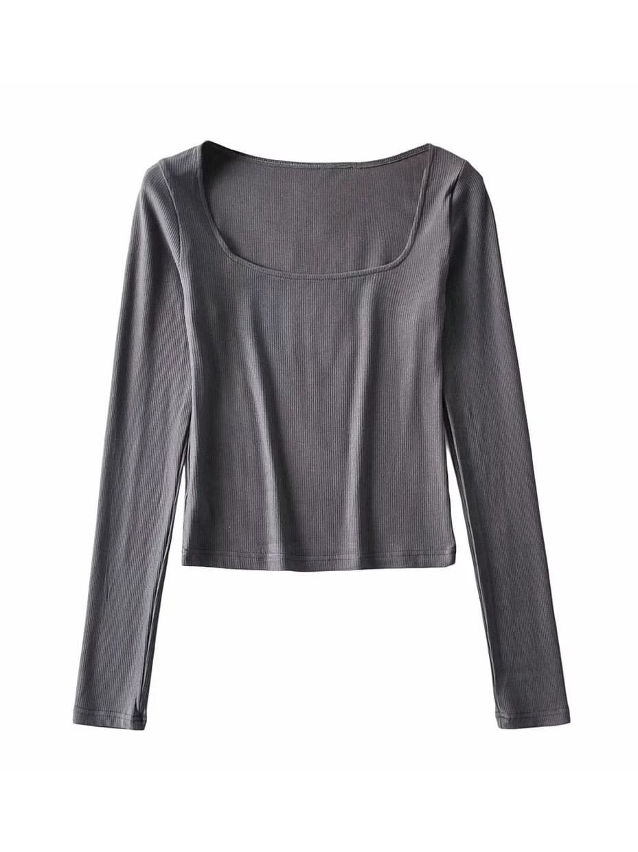 lovevop Fitted Square Neck Long Sleeve Cropped T-Shirt For Women