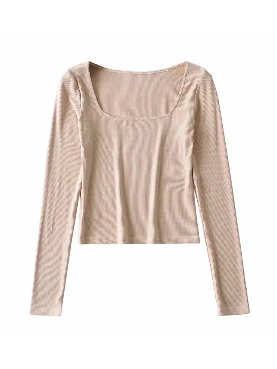 lovevop Fitted Square Neck Long Sleeve Cropped T-Shirt For Women