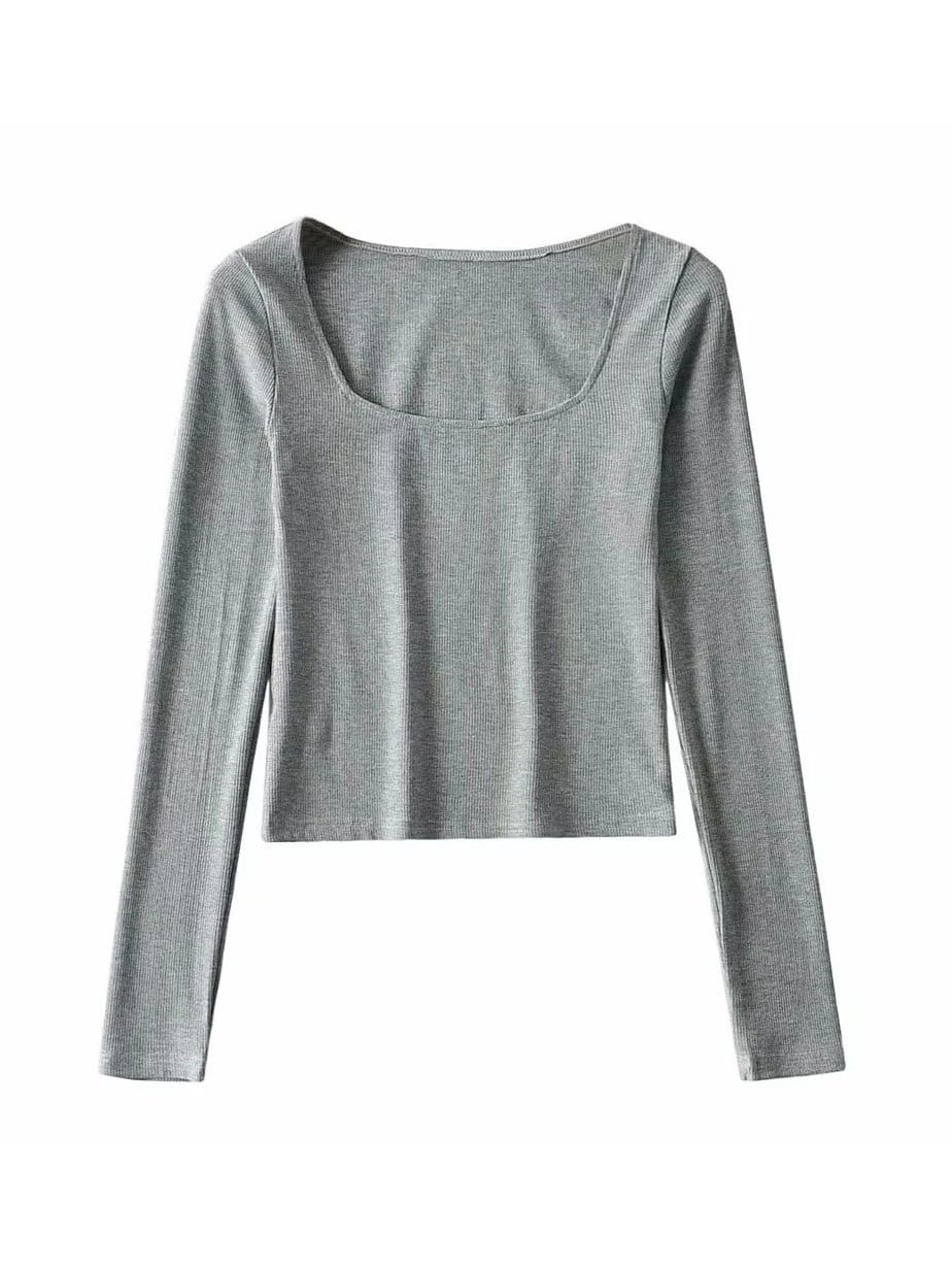 lovevop Fitted Square Neck Long Sleeve Cropped T-Shirt For Women