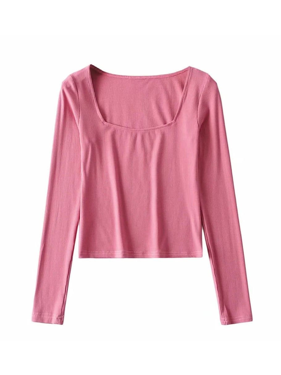 lovevop Fitted Square Neck Long Sleeve Cropped T-Shirt For Women