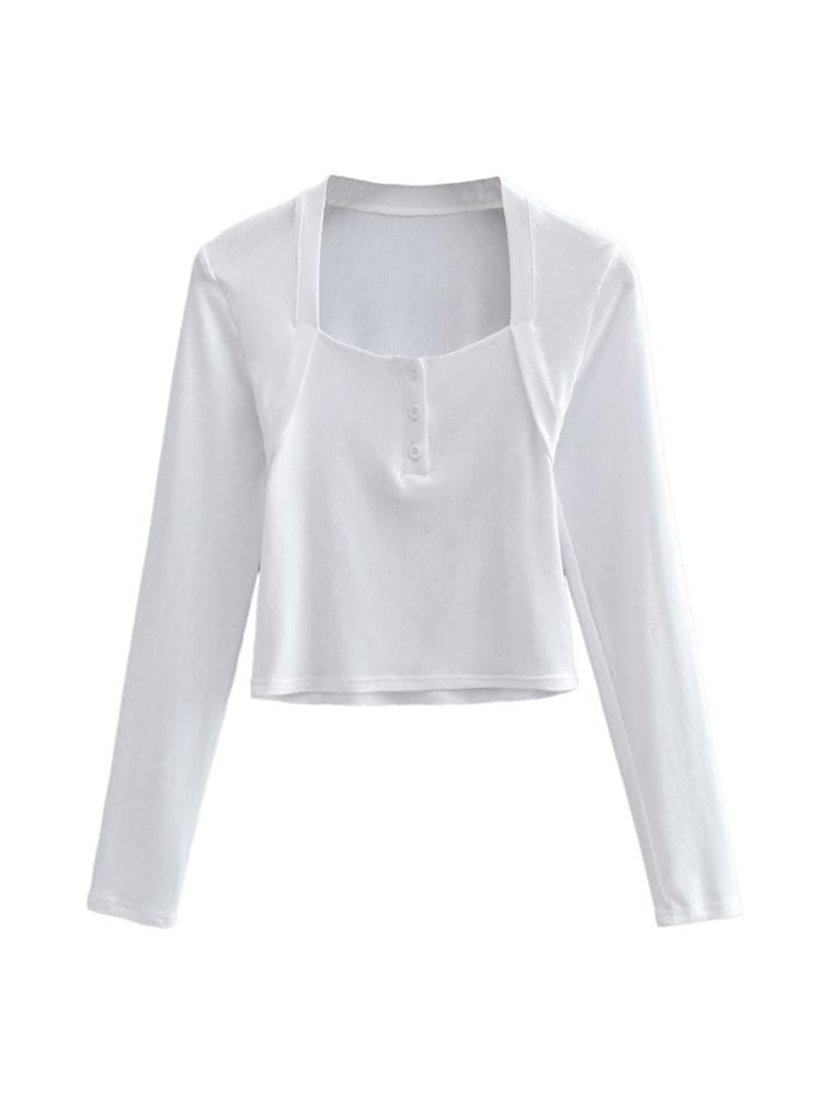 lovevop Fitted Square Neck Long Sleeve T-Shirt Women