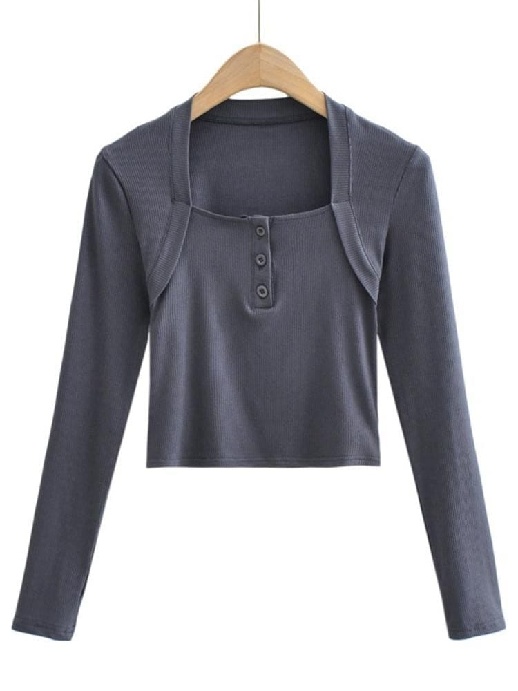 lovevop Fitted Square Neck Long Sleeve T-Shirt Women