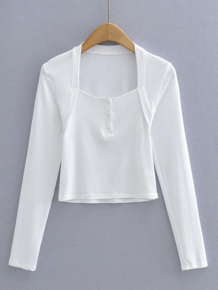 lovevop Fitted Square Neck Long Sleeve T-Shirt Women