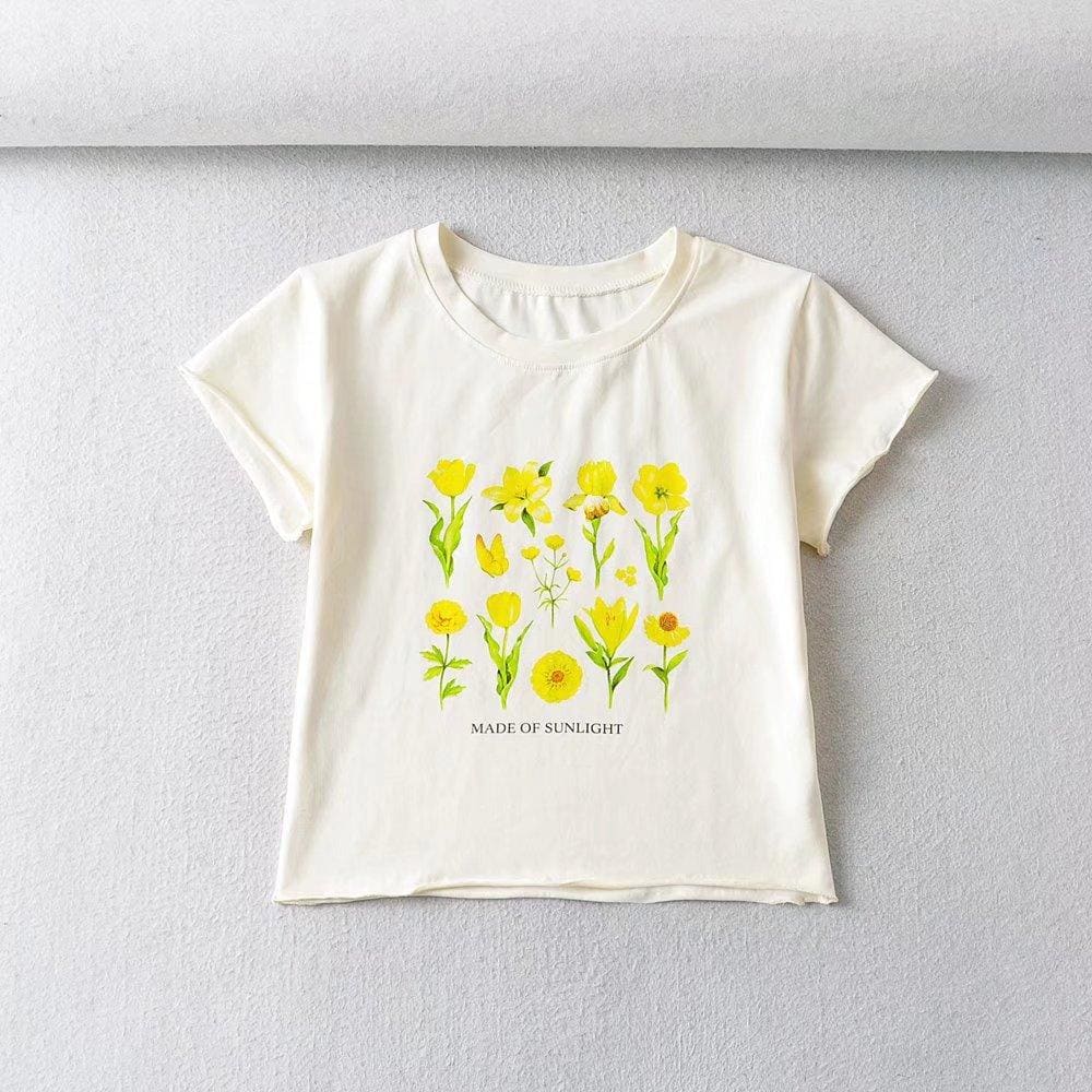 lovevop Flower Pattern Print Casual Versatile Women T-Shirt