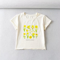 lovevop Flower Pattern Print Casual Versatile Women T-Shirt