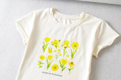 lovevop Flower Pattern Print Casual Versatile Women T-Shirt