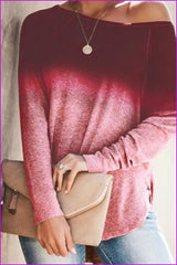 lovevop Gradient Color Fashion Casual Long Sleeve T-Shirt F3363