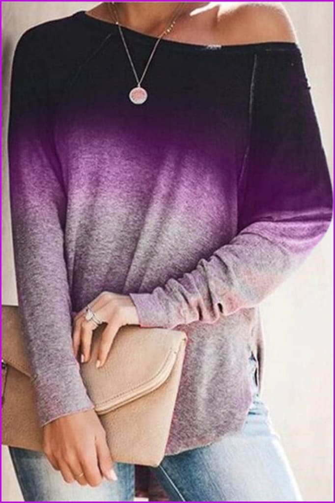 lovevop Gradient Color Fashion Casual Long Sleeve T-Shirt F3363