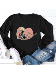 lovevop Halloween Skull Graphic Print Long Sleeve Women T-Shirt