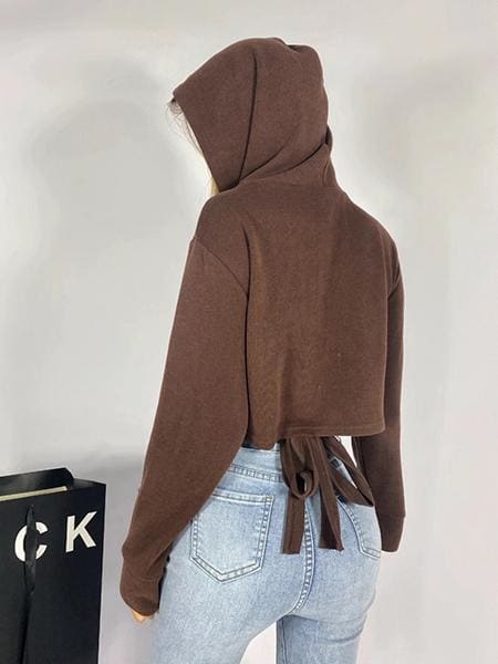 lovevop Hooded Cross Tie Long Sleeve T-Shirt