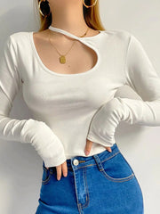 lovevop Irregular Neck Solid Latest Style Long Sleeve T-Shirt