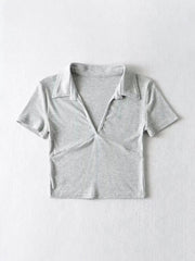 lovevop Korean Casual Solid V Neck Short Sleeve T-Shirt