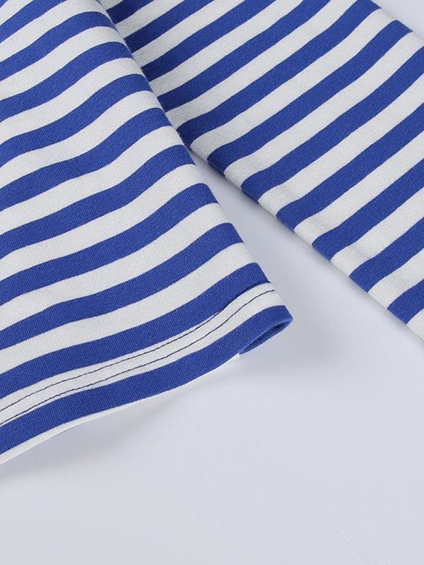 lovevop Leisure Blue Striped Long Sleeve T-Shirt For Women