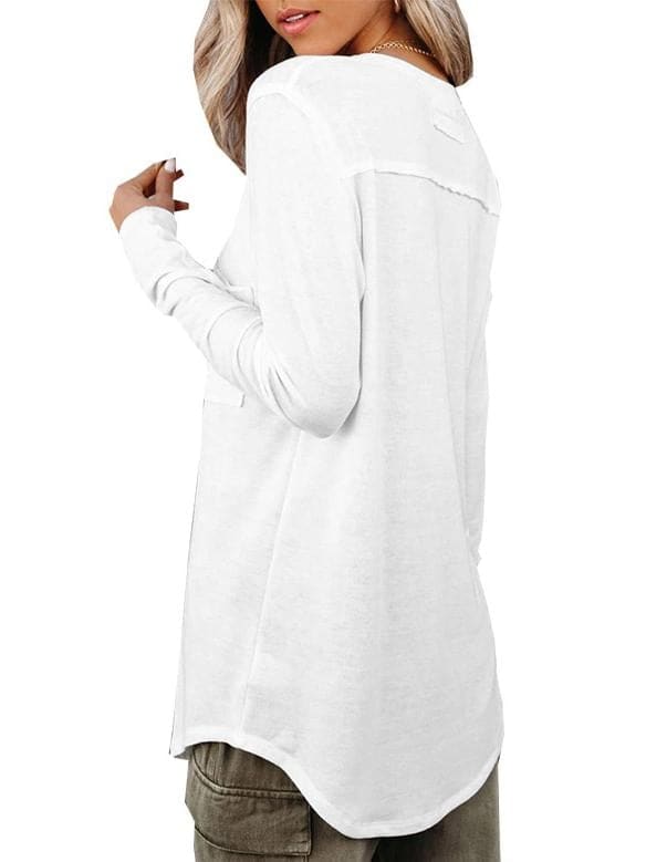 lovevop Leisure Fashion Solid V Neck Long Sleeve T-Shirt