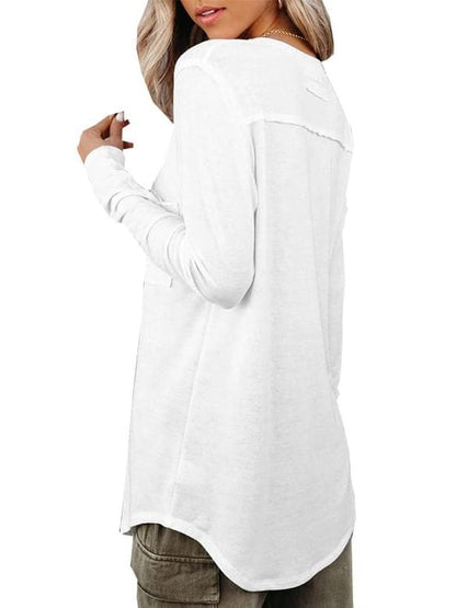 lovevop Leisure Fashion Solid V Neck Long Sleeve T-Shirt