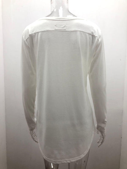lovevop Leisure Fashion Solid V Neck Long Sleeve T-Shirt