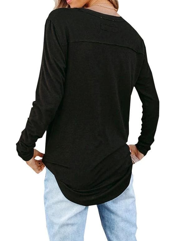 lovevop Leisure Fashion Solid V Neck Long Sleeve T-Shirt