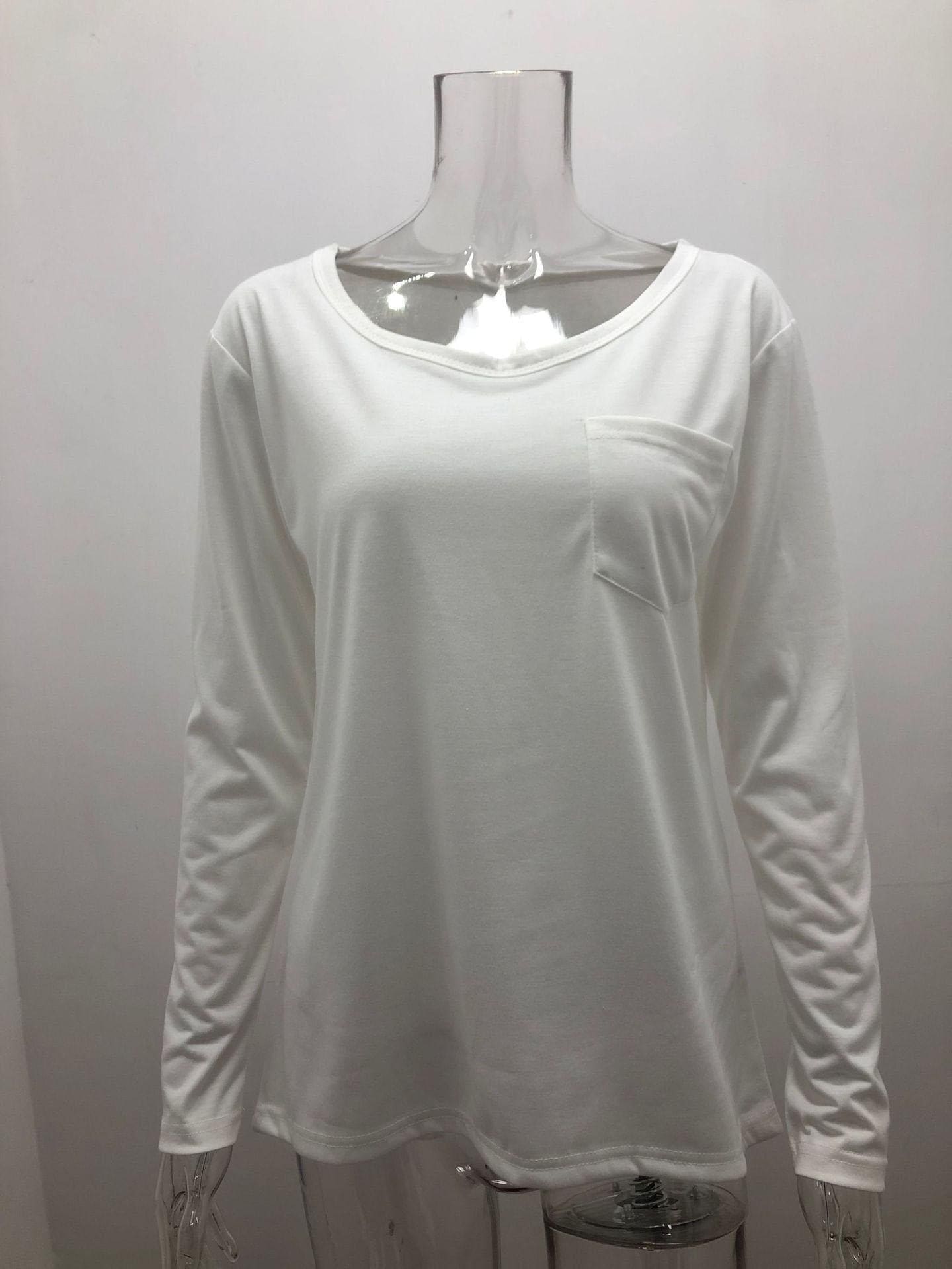 lovevop Leisure Fashion Solid V Neck Long Sleeve T-Shirt