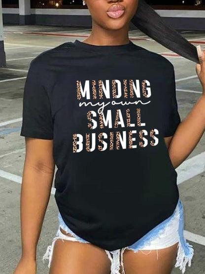 lovevop Leisure Letter Leopard Printed Crew Neck Women T-Shirt F2575