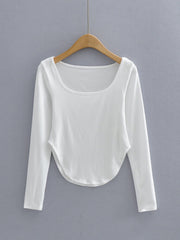 lovevop Leisure Solid Long Sleeve T-Shirt For Women