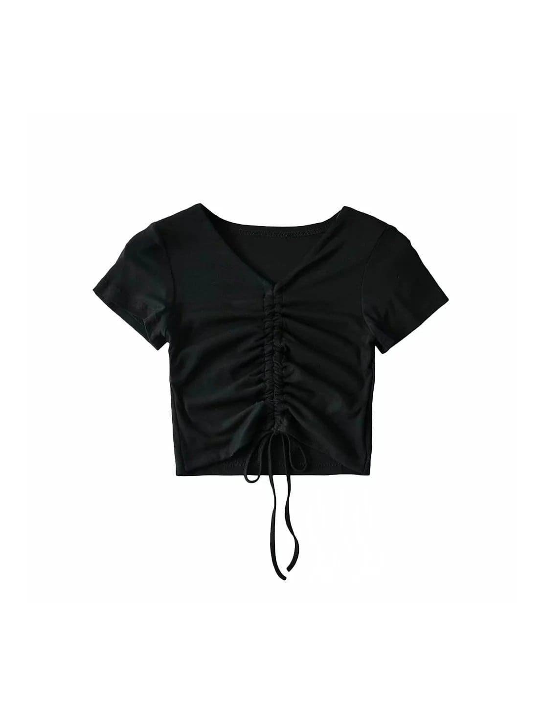 lovevop Leisure V Neck Ruched Cropped T-Shirt For Women