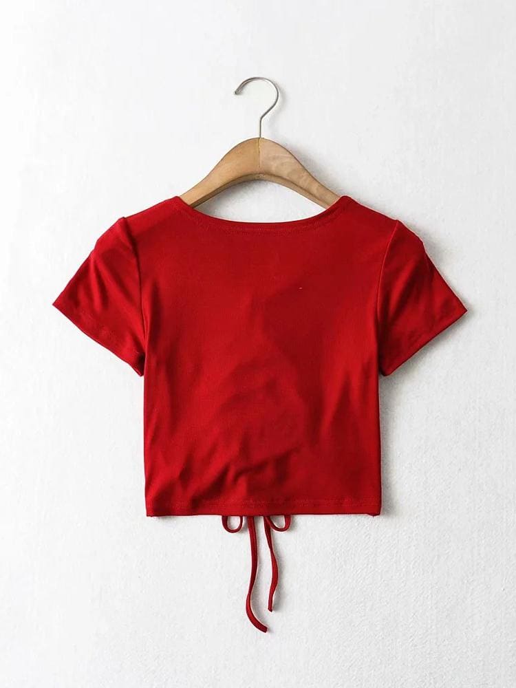 lovevop Leisure V Neck Ruched Cropped T-Shirt For Women