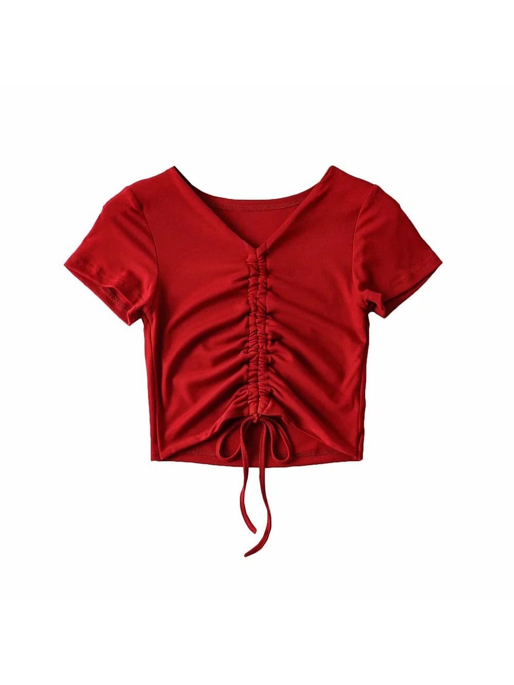 lovevop Leisure V Neck Ruched Cropped T-Shirt For Women