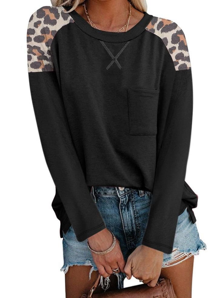 lovevop Leopard Patchwork Latest Style Long Sleeve T-Shirt