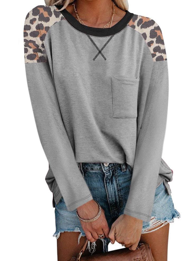 lovevop Leopard Patchwork Latest Style Long Sleeve T-Shirt