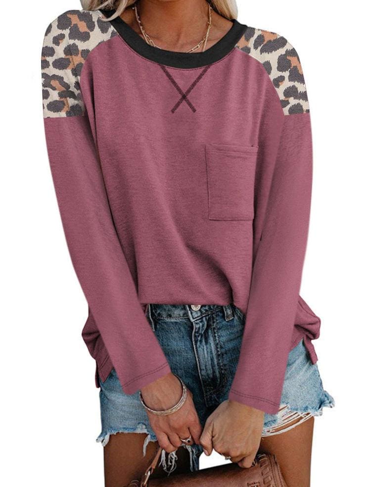 lovevop Leopard Patchwork Latest Style Long Sleeve T-Shirt