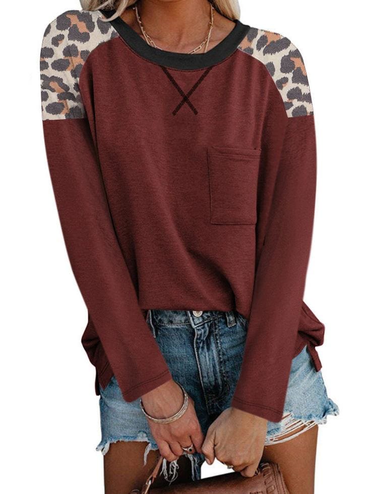 lovevop Leopard Patchwork Latest Style Long Sleeve T-Shirt