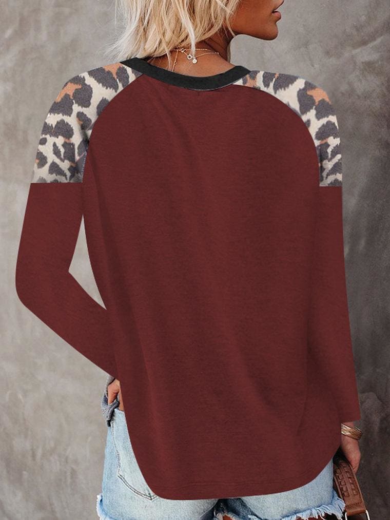 lovevop Leopard Patchwork Latest Style Long Sleeve T-Shirt