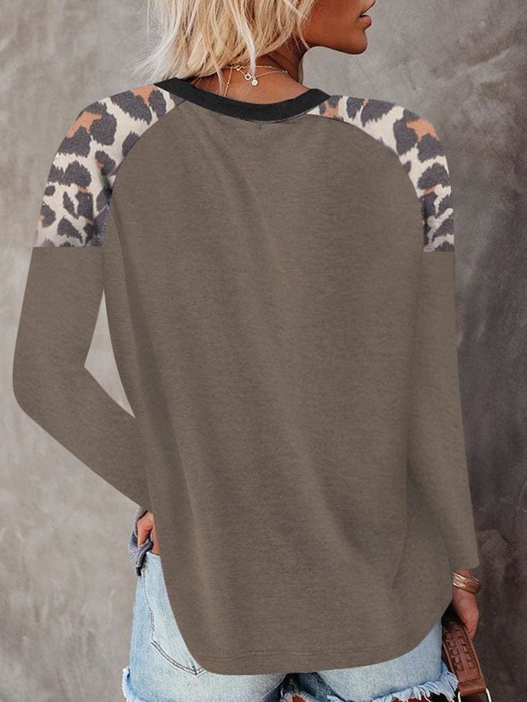 lovevop Leopard Patchwork Latest Style Long Sleeve T-Shirt