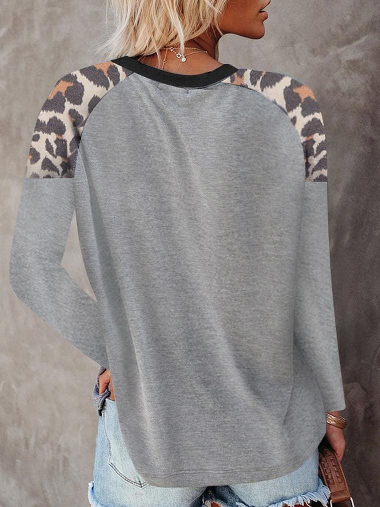 lovevop Leopard Patchwork Latest Style Long Sleeve T-Shirt