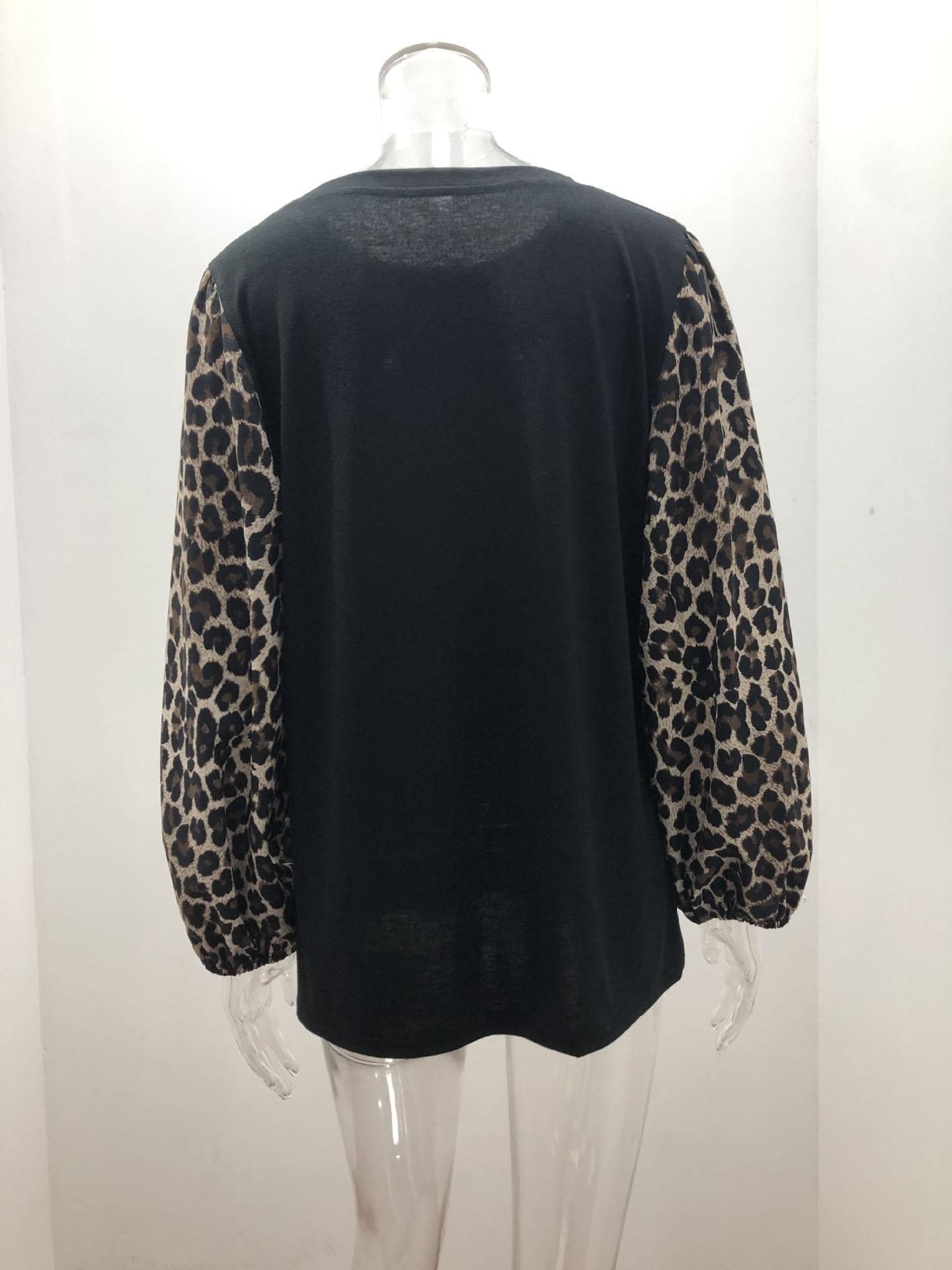 lovevop Leopard Print Patchwork Crew Neck T-Shirt