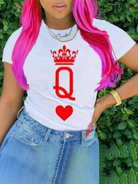 lovevop Letter Pattern Print White Casual Versatile Women T-Shirt