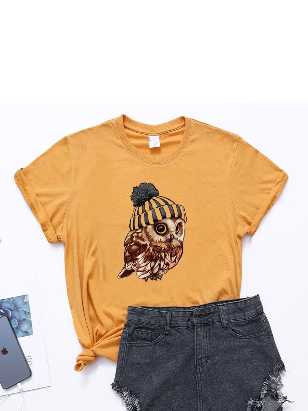 lovevop Loose Casual Owl Print Versatile T-Shirt For Women