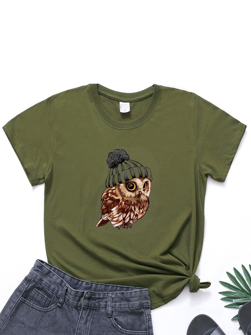 lovevop Loose Casual Owl Print Versatile T-Shirt For Women