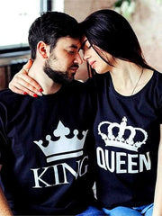 lovevop Pattern Print Crew Neck Couple T-Shirt