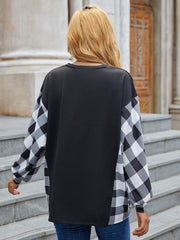 lovevop Plaid Patchwork Latest Style Long Sleeve T-Shirt