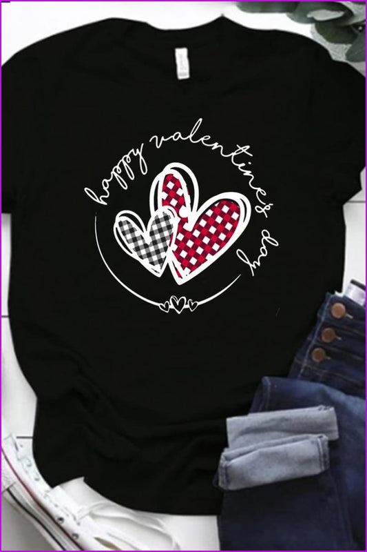 lovevop Printed Casual Fashion Black Plus Size T-Shirt