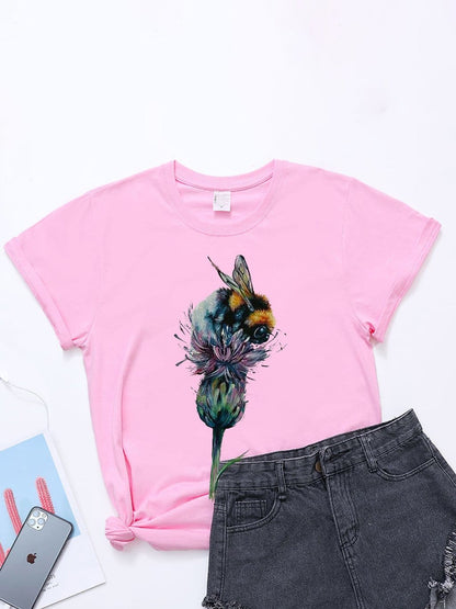 lovevop Printed Casual Trendy Easy Match Women T-Shirt