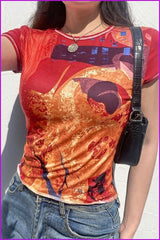 lovevop Printed Multicolored Short Sleeve T-Shirt For Women F2550