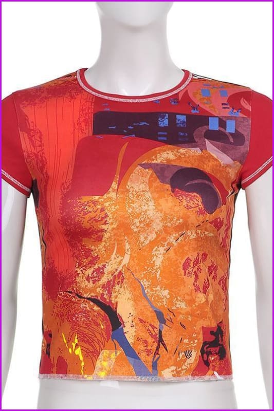 lovevop Printed Multicolored Short Sleeve T-Shirt For Women F2550