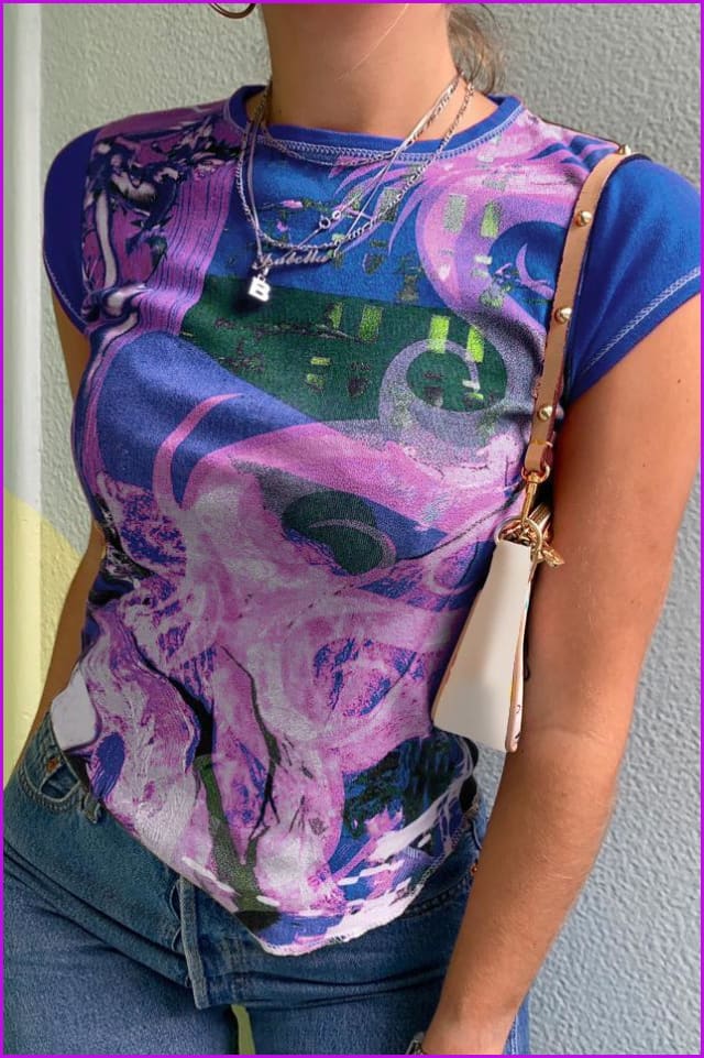 lovevop Printed Multicolored Short Sleeve T-Shirt For Women F2550