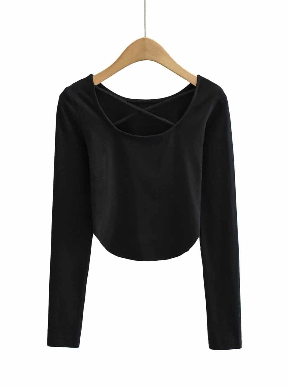 lovevop Scoop Neck Solid Long Sleeve T-Shirt For Women