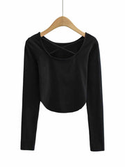 lovevop Scoop Neck Solid Long Sleeve T-Shirt For Women