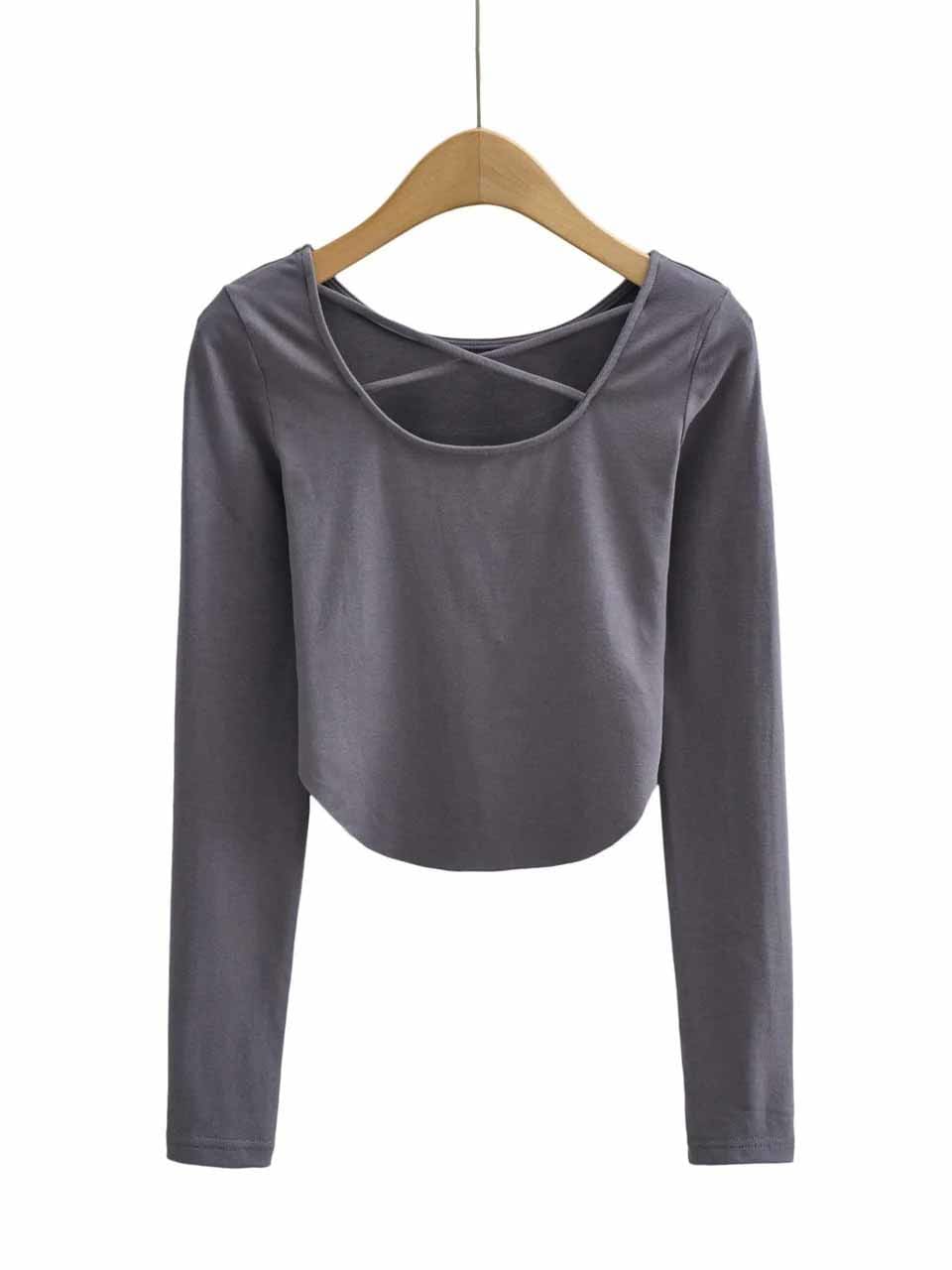 lovevop Scoop Neck Solid Long Sleeve T-Shirt For Women