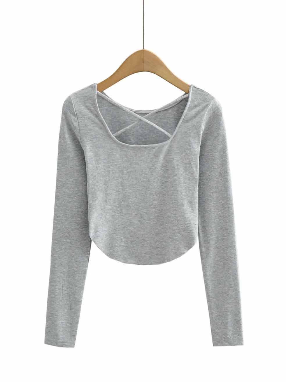 lovevop Scoop Neck Solid Long Sleeve T-Shirt For Women